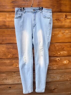 SHEIN Light Blue Distressed Skinny Jeans